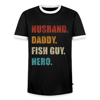 Rétro Poissonnier Aquariophile Fête des Pères - T-shirt contrasté Homme - noir/blanc - Devant - AI Model Female 172 light (172cm) & AI Model Male 178 light (178cm)