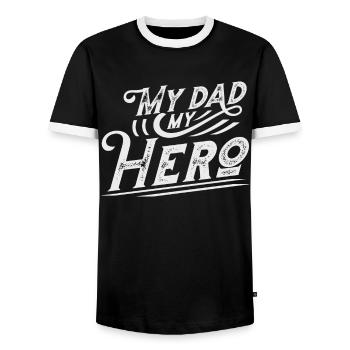Mens My Father My Hero Dad Daddy Funny Fathers Day - Men's Ringer Shirt - black/white - Front - AI Model Female 172 light (172cm) & AI Model Male 178 light (178cm)