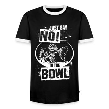Anti Goldfish Fish Bowl Fish Keeper - Men's Ringer Shirt - black/white - Front - AI Model Female 172 light (172cm) & AI Model Male 178 light (178cm)