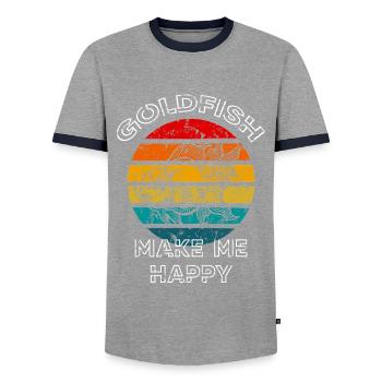 Goldfish Make Me Happy Retro Sunset - Men's Ringer Shirt - grey/navy  - Front - AI Model Female 172 light (172cm) & AI Model Male 178 light (178cm)