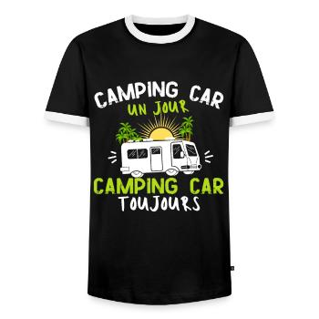 Humour Camping car Cadeau Couple - T-shirt contrasté Homme - noir/blanc - Devant - AI Model Female 172 light (172cm) & AI Model Male 178 light (178cm)