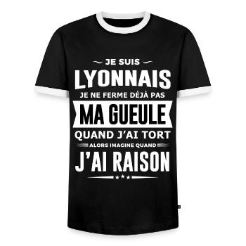 Humour Lyonnais je ne ferme pas ma gueule - T-shirt contrasté Homme - noir/blanc - Devant - AI Model Female 172 light (172cm) & AI Model Male 178 light (178cm)