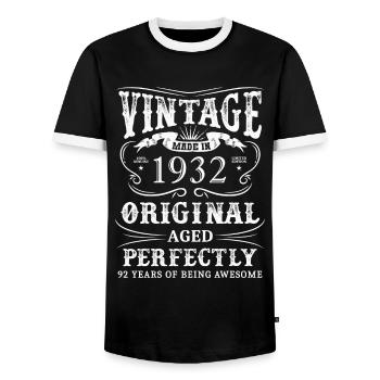 Millésime fabriqué en janvier 1932 92 ans d’être - T-shirt contrasté Homme - noir/blanc - Devant - AI Model Female 172 light (172cm) & AI Model Male 178 light (178cm)