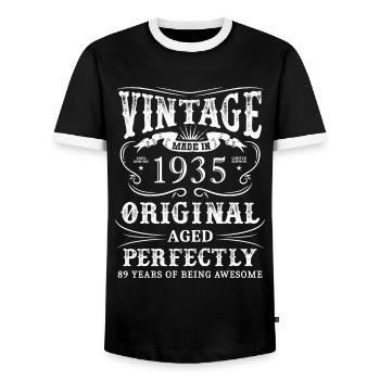 Vintage Made In January 1935 89 Years Of Being - Men's Ringer Shirt - black/white - Front - AI Model Female 172 light (172cm) & AI Model Male 178 light (178cm)