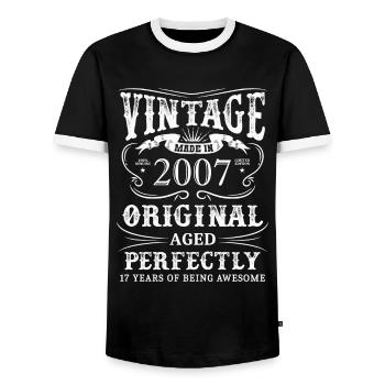Vintage Made In 2007 17 Years Of Being Awesome - Men's Ringer Shirt - black/white - Front - AI Model Female 172 light (172cm) & AI Model Male 178 light (178cm)