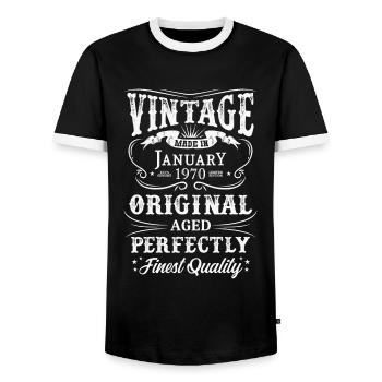 Vintage Fabriqué En 1970 Année Né En 1970 - T-shirt contrasté Homme - noir/blanc - Devant - AI Model Female 172 light (172cm) & AI Model Male 178 light (178cm)