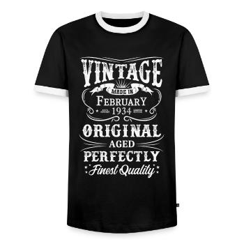 Millésime Fabriqué En 1934 Année de naissance Février 1934 - T-shirt contrasté Homme - noir/blanc - Devant - AI Model Female 172 light (172cm) & AI Model Male 178 light (178cm)