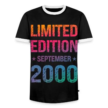 Limited Edition Birthday Party Vintage 2000 - Men's Ringer Shirt - black/white - Front - AI Model Female 172 light (172cm) & AI Model Male 178 light (178cm)