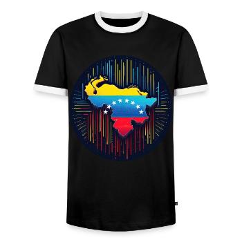 Neon Venezuela Map - Men's Ringer Shirt - black/white - Front - AI Model Female 172 light (172cm) & AI Model Male 178 light (178cm)