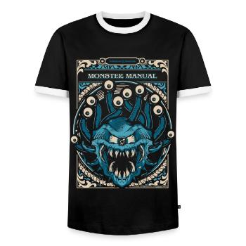 Dungeons And Dragons Monster Manual With Beholder - Men's Ringer Shirt - black/white - Front - AI Model Female 172 light (172cm) & AI Model Male 178 light (178cm)