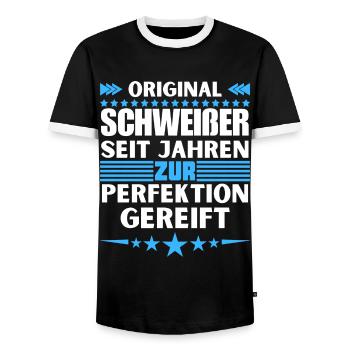 Zur Perfektion gereifter Schweißer - Männer Kontrast-T-Shirt - Schwarz/Weiß - Vorne - AI Model Female 172 light (172cm) & AI Model Male 178 light (178cm)