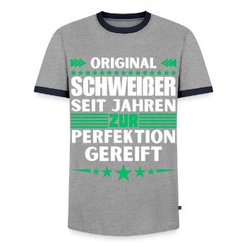 Zur Perfektion gereifter Schweißer - Männer Kontrast-T-Shirt - Grau/Navy  - Vorne - AI Model Female 172 light (172cm) & AI Model Male 178 light (178cm)