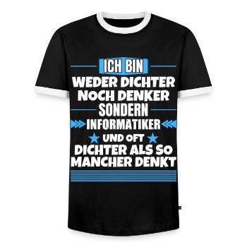Neither poet nor thinker, but computer scientist - Men's Ringer Shirt - black/white - Front - AI Model Female 172 light (172cm) & AI Model Male 178 light (178cm)