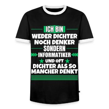 Neither poet nor thinker, but computer scientist - Men's Ringer Shirt - black/white - Front - AI Model Female 172 light (172cm) & AI Model Male 178 light (178cm)