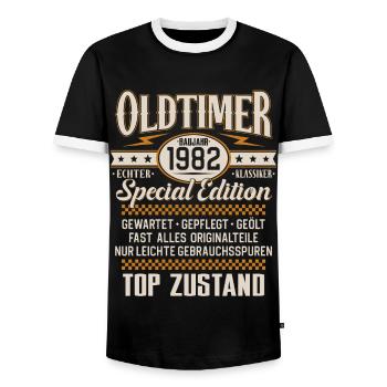 Oldtimer Baujahr Jahrgang 1982 Geburtstag Geschenk - Männer Kontrast-T-Shirt - Schwarz/Weiß - Vorne - AI Model Female 172 light (172cm) & AI Model Male 178 light (178cm)