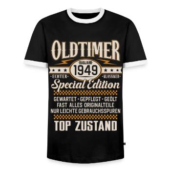 Oldtimer Baujahr Jahrgang 1949 Geburtstag Geschenk - Männer Kontrast-T-Shirt - Schwarz/Weiß - Vorne - AI Model Female 172 light (172cm) & AI Model Male 178 light (178cm)