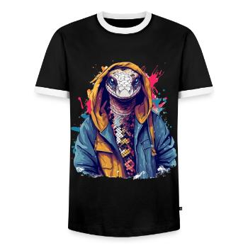 Snake on the Street | City Snake - Men's Ringer Shirt - black/white - Front - AI Model Female 172 light (172cm) & AI Model Male 178 light (178cm)