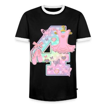 Ballerina 4. Geburtstagsparty Nummer 4 - 4 Jahre - Männer Kontrast-T-Shirt - Schwarz/Weiß - Vorne - AI Model Female 172 light (172cm) & AI Model Male 178 light (178cm)