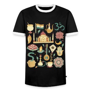 Inde - T-shirt contrasté Homme - noir/blanc - Devant - AI Model Female 172 light (172cm) & AI Model Male 178 light (178cm)