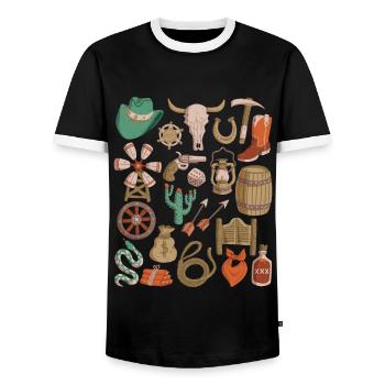 Wild West - Men's Ringer Shirt - black/white - Front - AI Model Female 172 light (172cm) & AI Model Male 178 light (178cm)