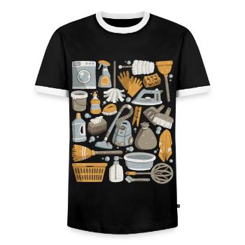 House cleaning - cleaning, mopping, cleaning - Men's Ringer Shirt - black/white - Front - AI Model Female 172 light (172cm) & AI Model Male 178 light (178cm)