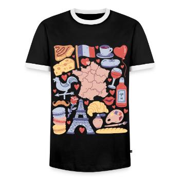 France, Paris, Europe, Eiffel Tower, Love - Men's Ringer Shirt - black/white - Front - AI Model Female 172 light (172cm) & AI Model Male 178 light (178cm)