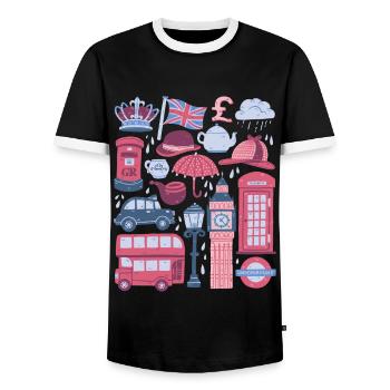 Angleterre Londres Big Ben Cabine téléphonique Bus Royaume-Uni - T-shirt contrasté Homme - noir/blanc - Devant - AI Model Female 172 light (172cm) & AI Model Male 178 light (178cm)