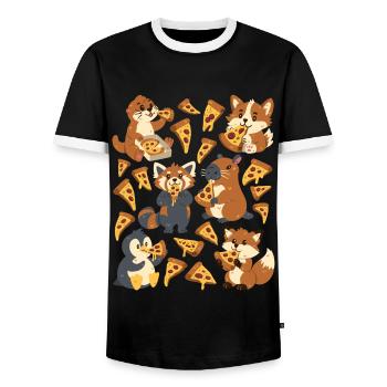 Pizza: Capybara, Fuchs, Corgi, Otter, Pinguin - Männer Kontrast-T-Shirt - Schwarz/Weiß - Vorne - AI Model Female 172 light (172cm) & AI Model Male 178 light (178cm)