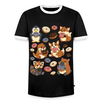 Donut: Capybara, Fox, Corgi, Otter, Penguin - Men's Ringer Shirt - black/white - Front - AI Model Female 172 light (172cm) & AI Model Male 178 light (178cm)