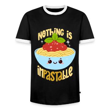 Pasta Wortwitz - Männer Kontrast-T-Shirt - Schwarz/Weiß - Vorne - AI Model Female 172 light (172cm) & AI Model Male 178 light (178cm)
