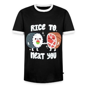 Sushi and Meat Pun - Men's Ringer Shirt - black/white - Front - AI Model Female 172 light (172cm) & AI Model Male 178 light (178cm)
