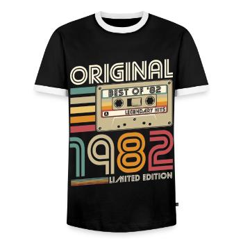 Jahrgang 1982 geboren Retro 1982 Geburtstag - Männer Kontrast-T-Shirt - Schwarz/Weiß - Vorne - AI Model Female 172 light (172cm) & AI Model Male 178 light (178cm)
