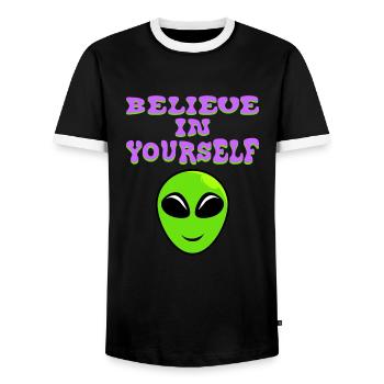 Croyez en vous-même Conception de T-shirt de - T-shirt contrasté Homme - noir/blanc - Devant - AI Model Female 172 light (172cm) & AI Model Male 178 light (178cm)