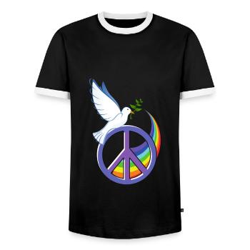 Peace dove peace sign peace rainbow - Men's Ringer Shirt - black/white - Front - AI Model Female 172 light (172cm) & AI Model Male 178 light (178cm)