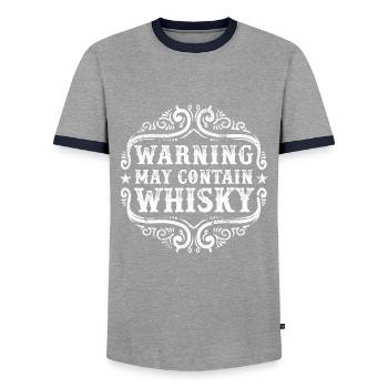 Whisky drinker vintage look, funny saying - Men's Ringer Shirt - grey/navy  - Front - AI Model Female 172 light (172cm) & AI Model Male 178 light (178cm)