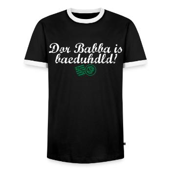 Dor Babba is bäduhdld - Männer Kontrast-T-Shirt - Schwarz/Weiß - Vorne - AI Model Female 172 light (172cm) & AI Model Male 178 light (178cm)