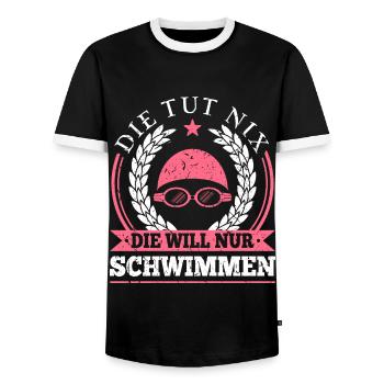 Die Tut Nix Die Will Nur Schwimmen Schwimm - Männer Kontrast-T-Shirt - Schwarz/Weiß - Vorne - AI Model Female 172 light (172cm) & AI Model Male 178 light (178cm)