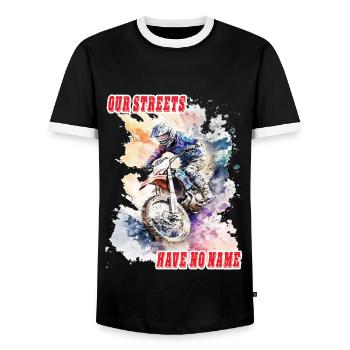 Motorrad Biker Spruch - our streets have no name - Men's Ringer Shirt - black/white - Front - AI Model Female 172 light (172cm) & AI Model Male 178 light (178cm)