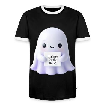 Halloween Saying Ghost Gift Idea - Men's Ringer Shirt - black/white - Front - AI Model Female 172 light (172cm) & AI Model Male 178 light (178cm)