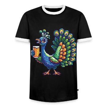 Bière Peacock Bird Pixel - T-shirt contrasté Homme - noir/blanc - Devant - AI Model Female 172 light (172cm) & AI Model Male 178 light (178cm)