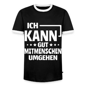 Introvertiert Ich kann gut Mitmenschen umgehen - Männer Kontrast-T-Shirt - Schwarz/Weiß - Vorne - AI Model Female 172 light (172cm) & AI Model Male 178 light (178cm)