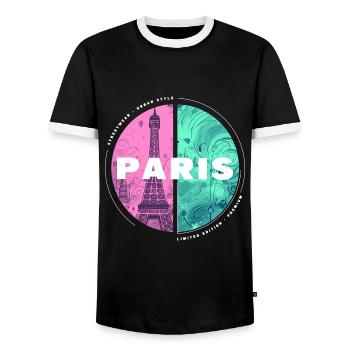 Paris Skyline Eiffel Tower France City Circle - Men's Ringer Shirt - black/white - Front - AI Model Female 172 light (172cm) & AI Model Male 178 light (178cm)