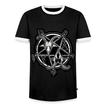 Two Faces of the Devil - Men's Ringer Shirt - black/white - Front - AI Model Female 172 light (172cm) & AI Model Male 178 light (178cm)
