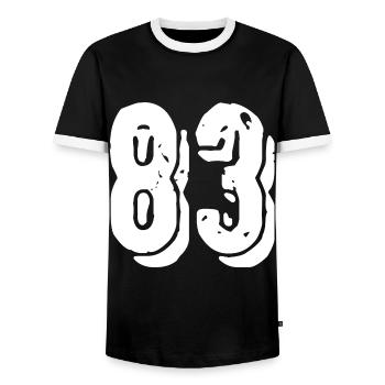 Maillot à 83 numéros - T-shirt contrasté Homme - noir/blanc - Devant - AI Model Female 172 light (172cm) & AI Model Male 178 light (178cm)
