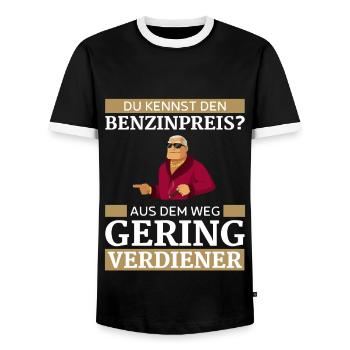 Kapitalismus T-Shirt Geringverdiener Millionär - Männer Kontrast-T-Shirt - Schwarz/Weiß - Vorne - AI Model Female 172 light (172cm) & AI Model Male 178 light (178cm)