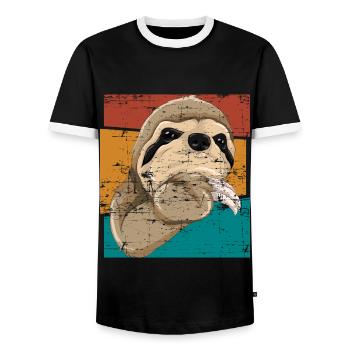 Zoo Animal Gift Sloth - Men's Ringer Shirt - black/white - Front - AI Model Female 172 light (172cm) & AI Model Male 178 light (178cm)