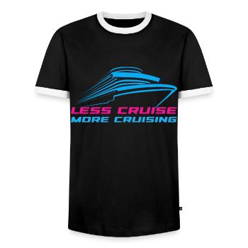 Cruise on the Loose. Less plan, more relaxation. - Men's Ringer Shirt - black/white - Front - AI Model Female 172 light (172cm) & AI Model Male 178 light (178cm)