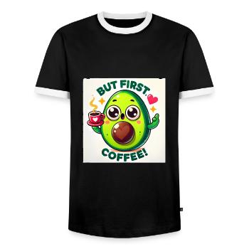 Funny Avocado Coffee Lover Shirt - Men's Ringer Shirt - black/white - Front - AI Model Female 172 light (172cm) & AI Model Male 178 light (178cm)
