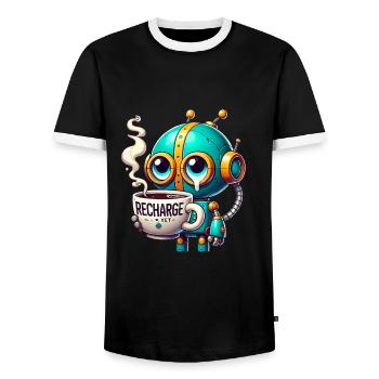 Mode de recharge du robot CoffeeFueled - T-shirt contrasté Homme - noir/blanc - Devant - AI Model Female 172 light (172cm) & AI Model Male 178 light (178cm)