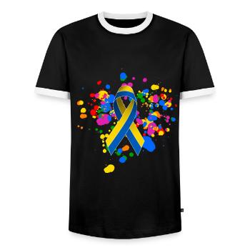 Chemise de la Gay Pride avec ruban de paix ukrainien - T-shirt contrasté Homme - noir/blanc - Devant - AI Model Female 172 light (172cm) & AI Model Male 178 light (178cm)